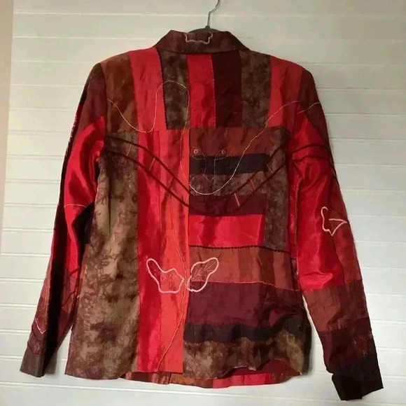 Indigo Moon Patcgwork Lion stitching Ling Sleeve Jacket Size Small Oversized Red - Picture 7 of 16